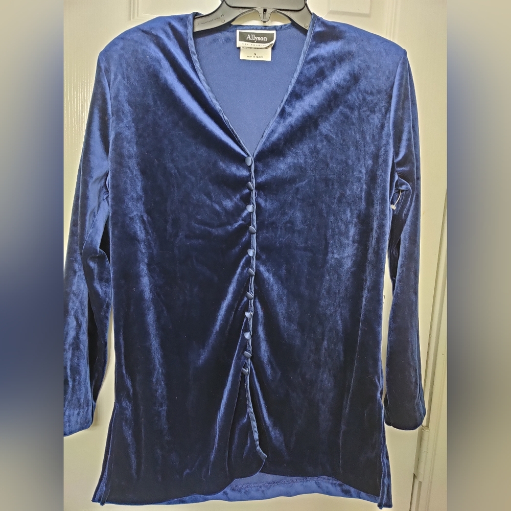 Blue Velvet Button-Up Top